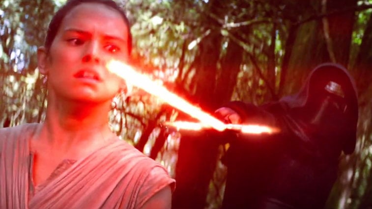 Daisy Ridley and Adam Driver in Star Wars: The Force Awakens