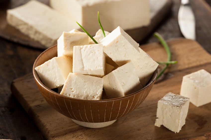 cubed tofu in bowl