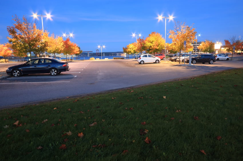 parking lot as it's getting dark outside