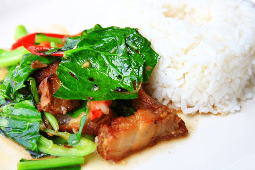 Thai food with rice and pork