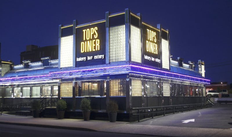 Night shot of Tops Diner in New Jersey