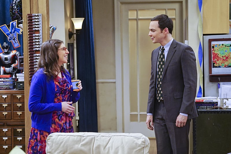 "The Celebration Experimentation" -- After more than nine years together, the gang finally celebrates Sheldon's birthday, surprising him with a special guest, on the 200th episode of THE BIG BANG THEORY, Thursday, Feb. 25 (8:00-8:31 PM, ET/PT) on the CBS Television Network. Pictured left to right: Jim Parsons and Mayim Bialik Photo: Monty Brinton/CBS é2016 CBS Broadcasting, Inc. All Rights Reserved