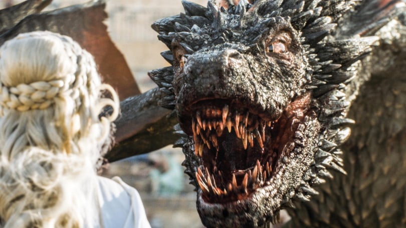 Daenerys (Emilia Clarke) and one of her dragons in a scene from the 'Game of Thrones' episode "The Dance of Dragons"