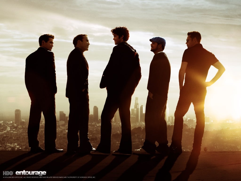 The cast of Entourage in front of the city of Los Angeles