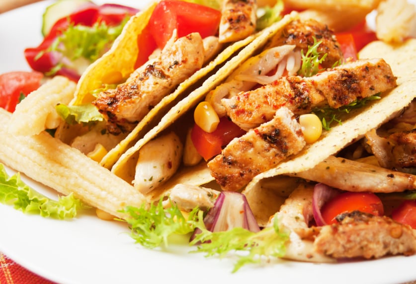 close up of grilled chicken and salad