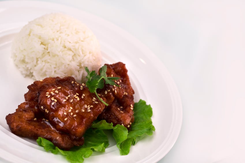 pork chops with teriyaki sauce and sesame seeds with rice
