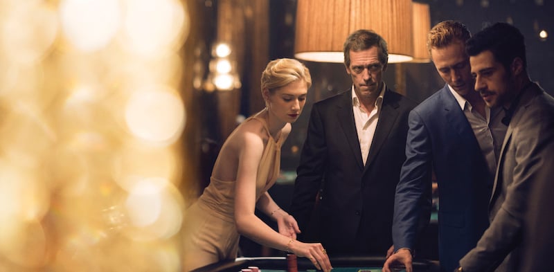 Tom Hiddleston as Jonathan Pine; Hugh Laurie as Richard Onslow Roper; Elizabeth Debick as Jed Marshall - The Night Manager _ Season 1, Episode 6 - Photo Credit: Des Willie /The Ink Factory/AMC