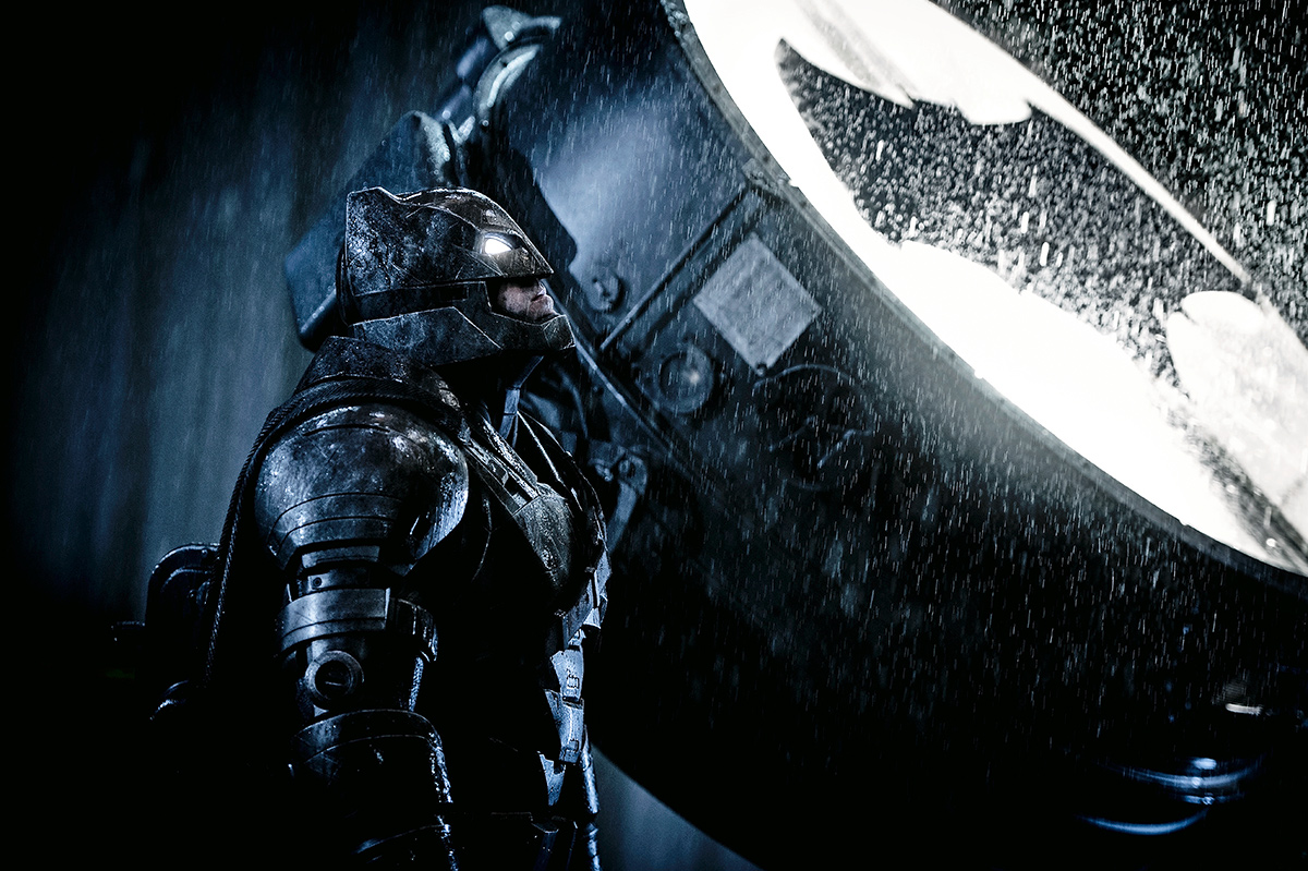 Ben Affleck's Batman shines his Bat signal in the rain Batman v Superman: Dawn of Justice