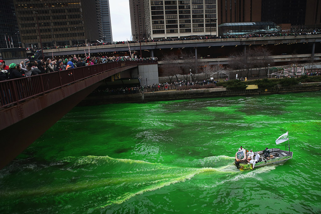 City of Chicago dying the river green on St. Patrick's Day