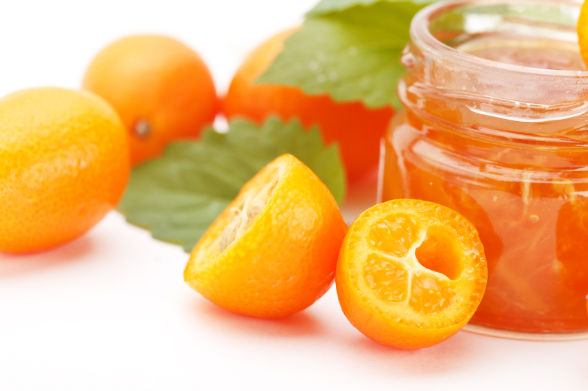 jar of kumquat marmalade or jam with whole fruits