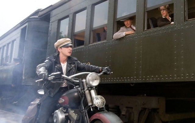 Mutt (Shia LeBeouf) races to catch up with a train in a scene from 'Indiana Jones and the Kingdom of the Crystal Skull'