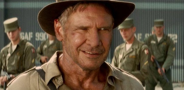 Indiana Jones looks pleased during a scene from 'Indiana Jones and the Kingdom of the Crystal Skull'