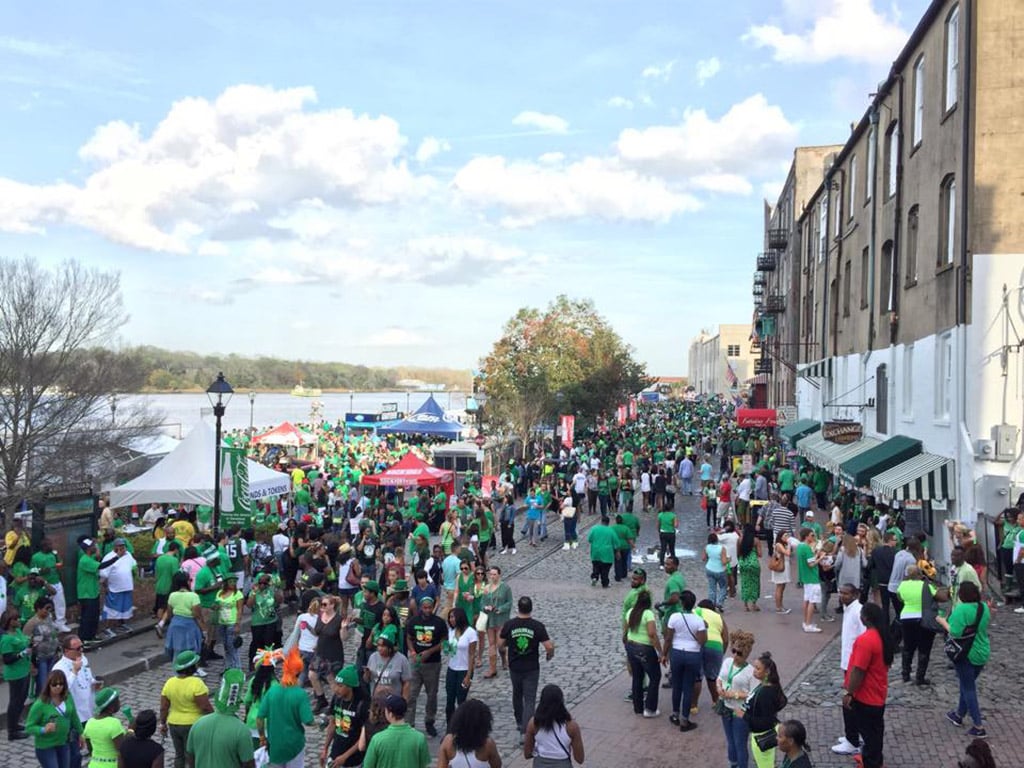 St. Patrick's Day parade and festivities along the waterfront in Savannah, Georgia