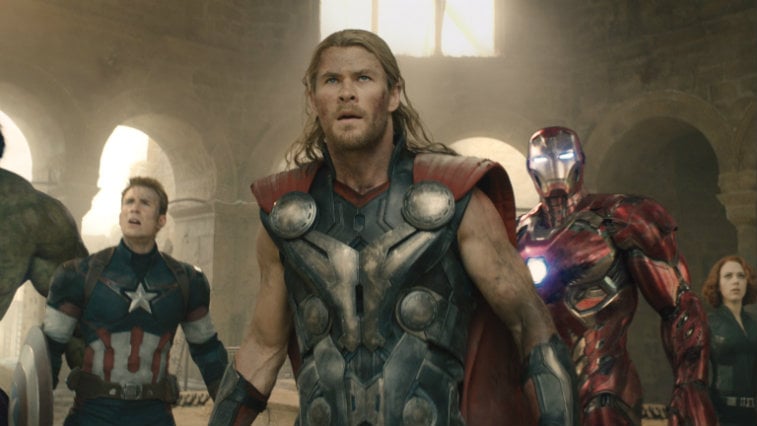 Captain America, Thor, and Iron Man in Avengers: Age of Ultron
