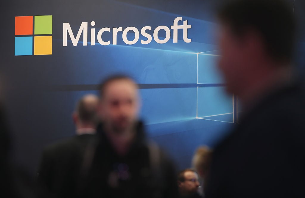 Microsoft logo and employees