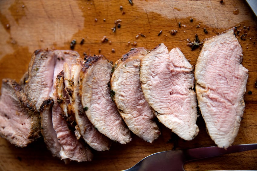 sliced, cooked pork tenderloin