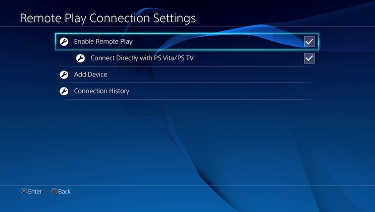 Enabling remote play in the settings of a PlayStation 4.