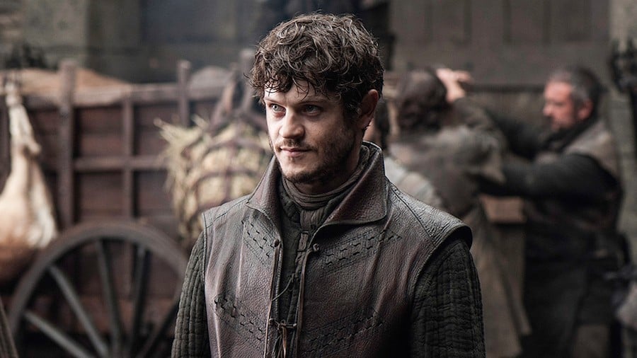 Ramsay Bolton stands and looks at something off-screen in a scene from 'Game of Thrones.'