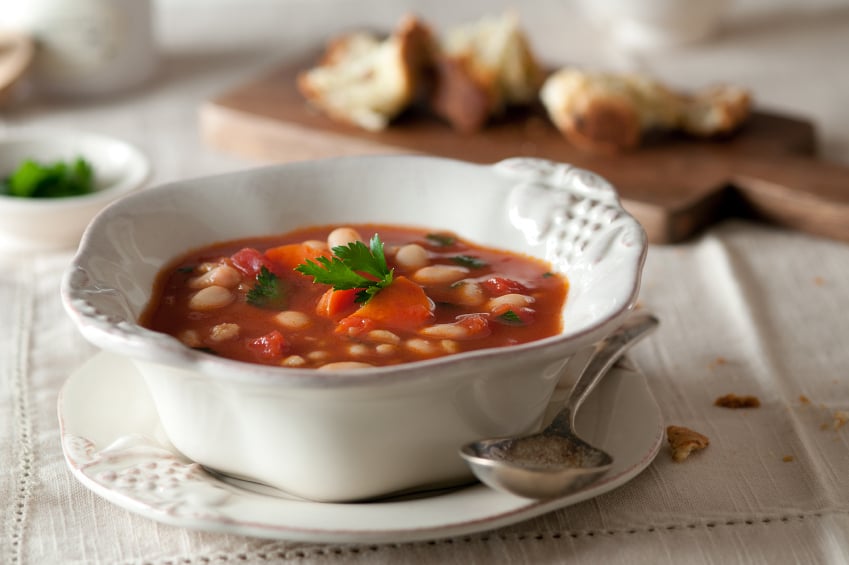 Vegetable Bean Soup in a white bowl