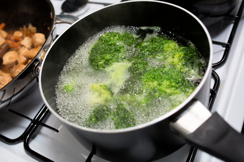 Broccoli boiling in a pot