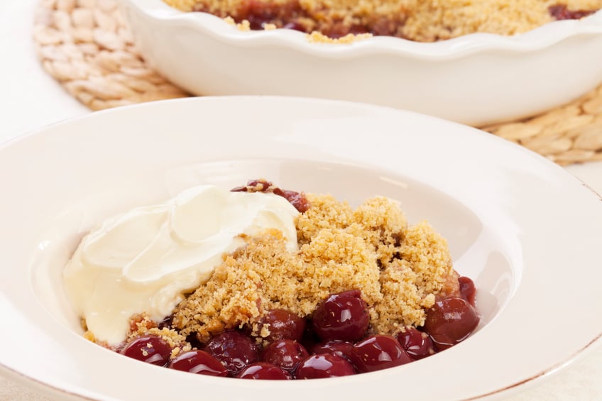 Cherry Crisp with yogurt is one of several easy desserts you can make in the microwave