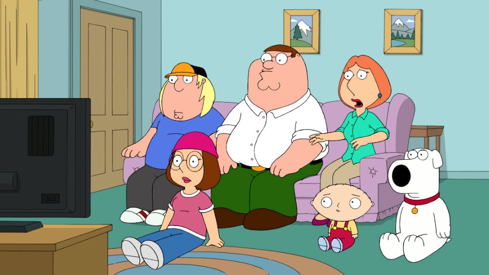 The characters from Family Guy watch TV 