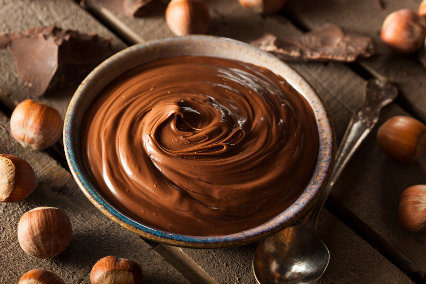 Chocolate Hazelnut Spread in a bowl with spoon