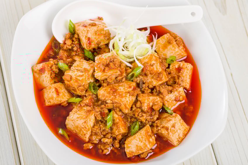 Mapo Tofu in a white plate