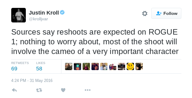 Justin Kroll Tweets About Rogue One