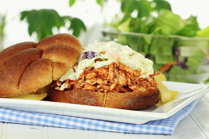 barbecue pulled chicken sandwich with slaw
