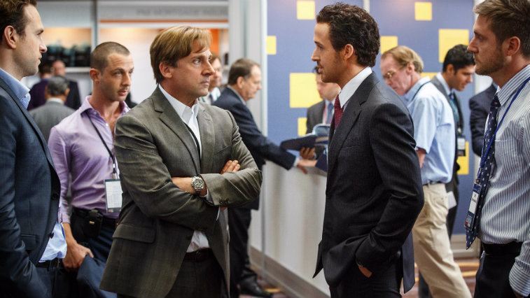 Steve Carrell and Ryan Gosling stare each other down in The Big Short