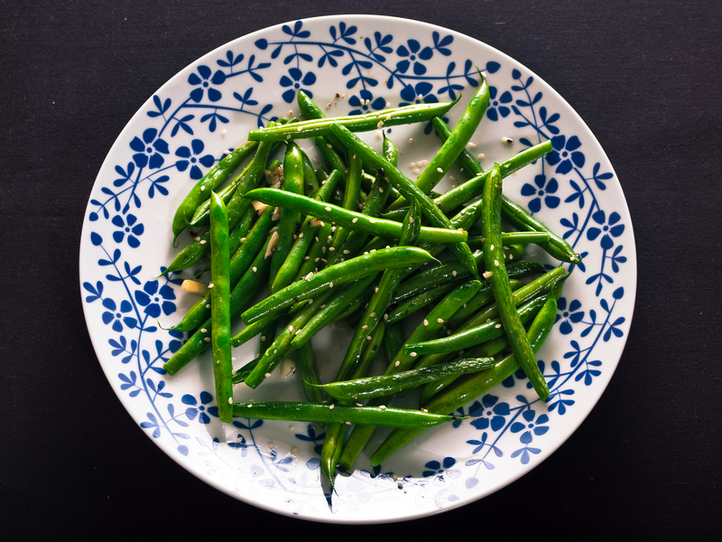 stir-fried grean beans in a plate