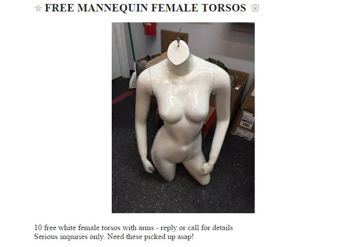 Mannequin torsos available for pickup