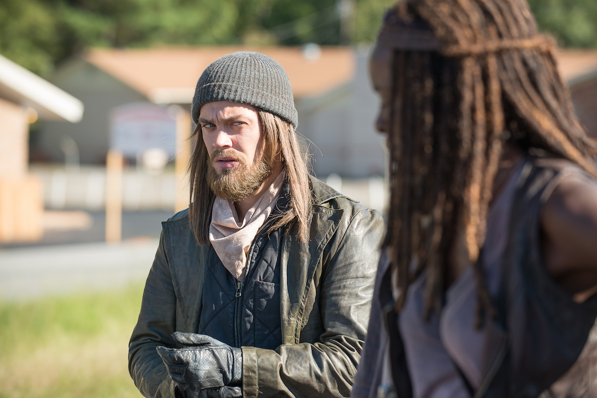 Jesus (Tom Payne) looks to Michonne (Danai Gurai) in a scene from 'The Walking Dead'