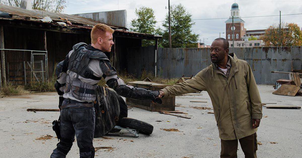 Morgan (Lennie James) meets a mysterious man in a scene from the sixth season finale of 'The Walking Dead'