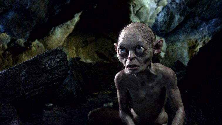 Gollum is in a cave looking up in The Hobbit: An Unexpected Journey