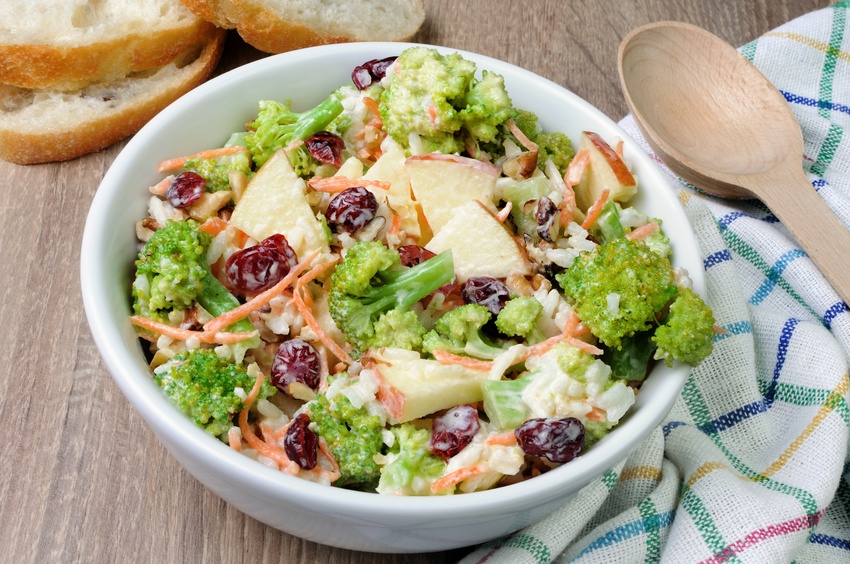 Bowl of broccoli salad with fruit