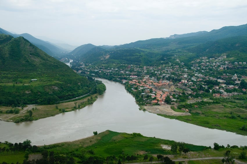 Confluence of two rivers in a valley
