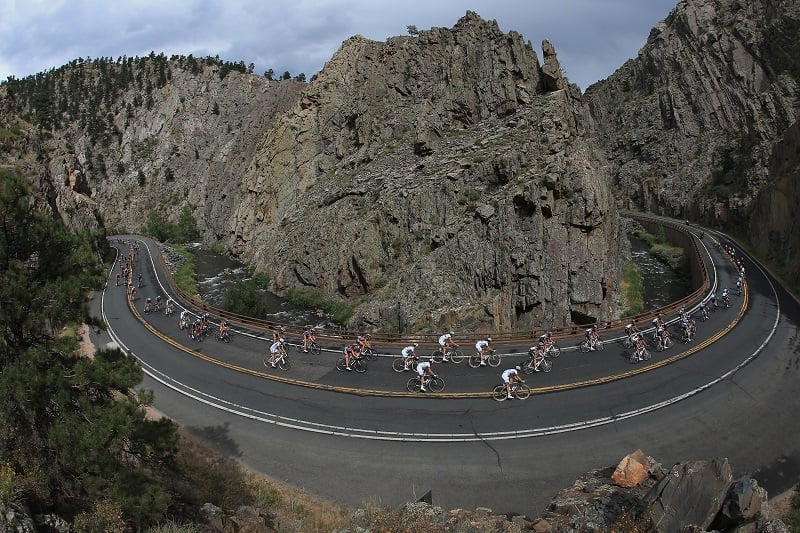 Cyclists in Big Thompson Canyon, near Fort Collins, Colorado