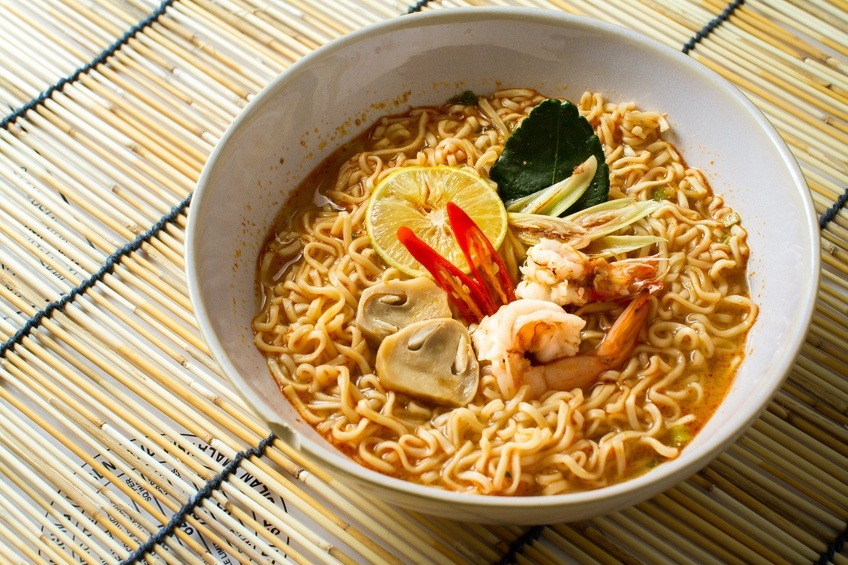 bowl of ramen noodles with shrimp