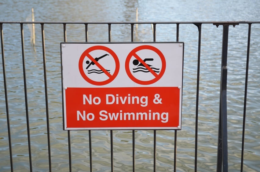 No diving and no swimming sign