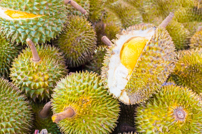 Pile of durian fruits