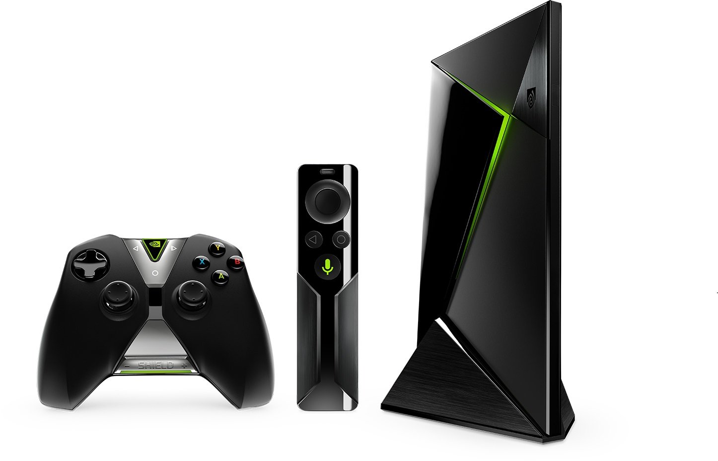 NVIDIA Shield Android TV, with controller and remote.