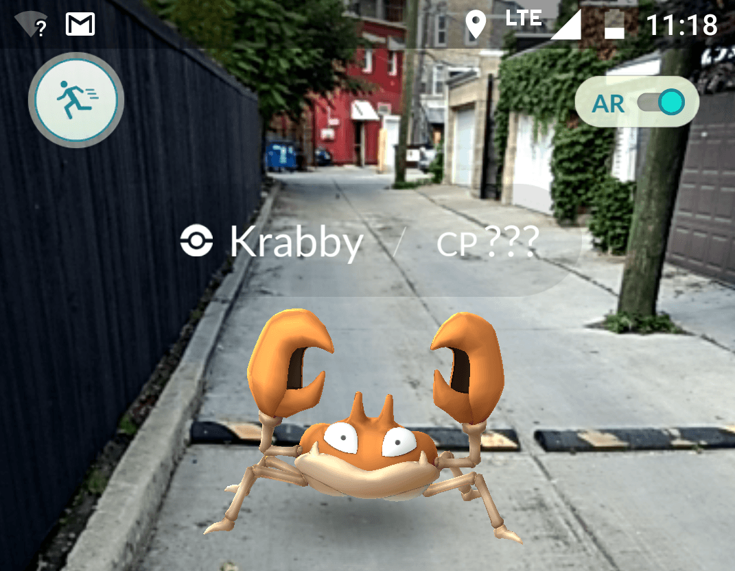 Pokémon GO Krabby in an alley