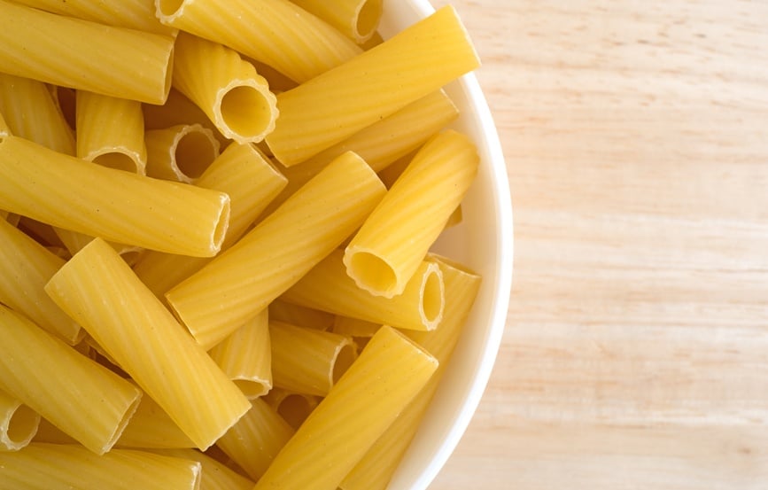 Bowl filled with rigatoni pasta