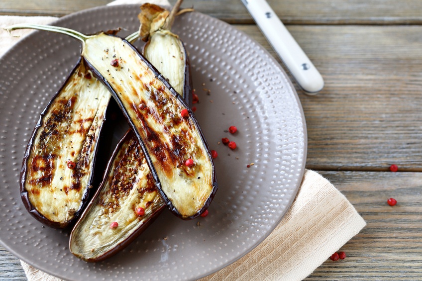 Eggplant roasted on plate