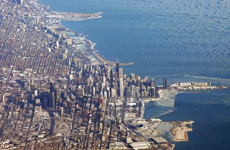 Chicago and Lake Michigan from the air