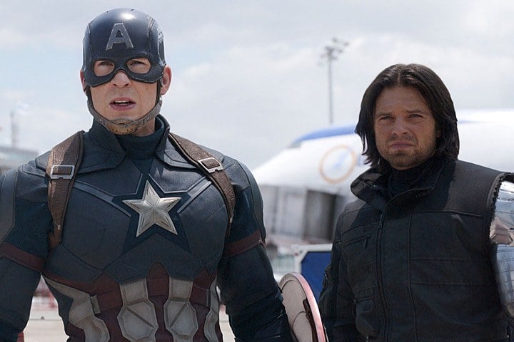 Captain America and Bucky Barnes the Winter Soldier standing together