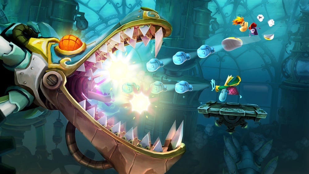 Two players go co-op against a boss in Rayman