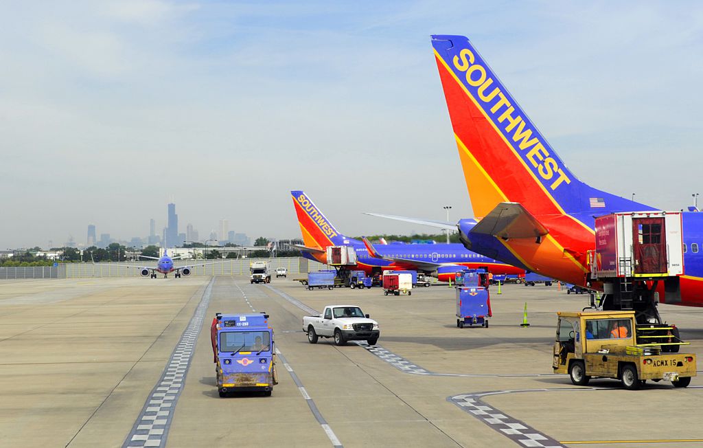 Southwest planes on runway